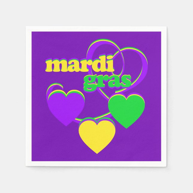 Mardi Gras Text Cute Hearts Colourful Carnival Napkin (Front)