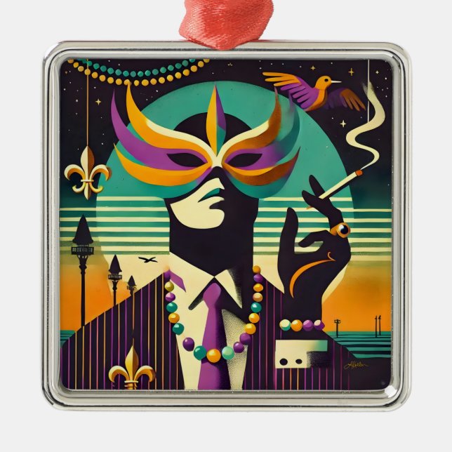 Mardi Gras The Smoking Man Metal Ornament (Front)