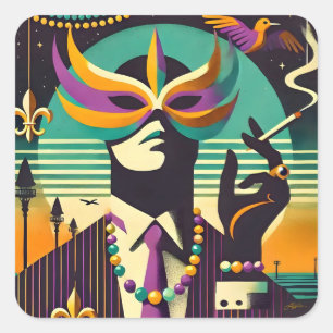Mardi Gras The Smoking Man Square Sticker