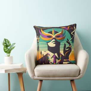 Mardi Gras The Smoking Man Throw Pillow