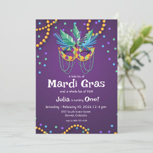 Mardi Gras Thème 1er Anniversaire Fête Invitation