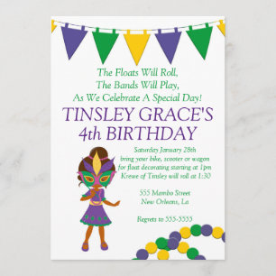 Mardi Gras Thème Anniversaire Invitation
