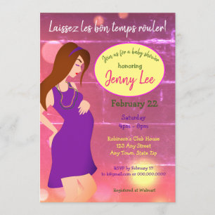 Mardi Gras Theme Baby Bump Invitation Brown Cheveu
