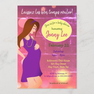 Mardi Gras Theme Baby Bump Invitation Cheveux Brow