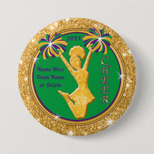 Mardi Gras Themed, Cheerleader Party Favours,  3 Inch Round Button