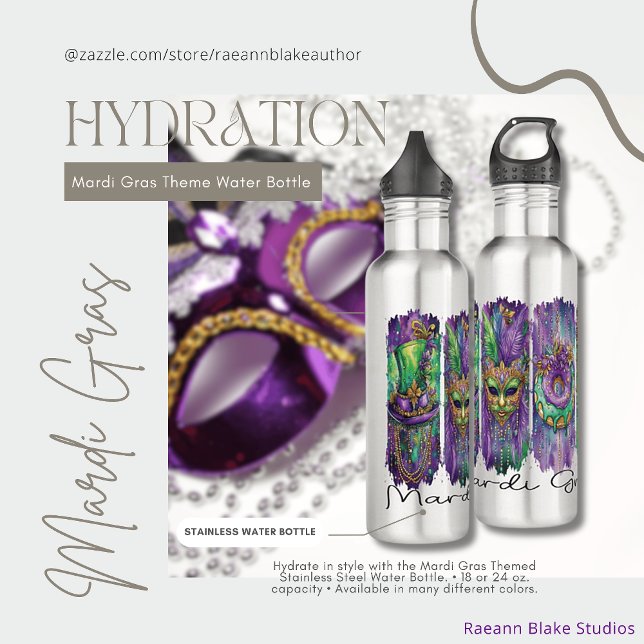 Mardi Gras Themed Stainless Steel Water Bottle (Creator Uploaded)