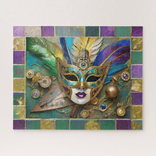 Mardi Gras Third Eye Gold Ceramic Feather Mask Jigsaw Puzzle