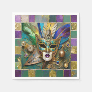 Mardi Gras Third Eye Gold Ceramic Feather Mask Napkin