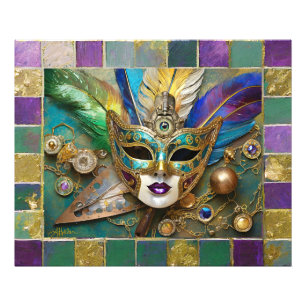 Mardi Gras Third Eye Gold Ceramic Feather Mask Photo Print