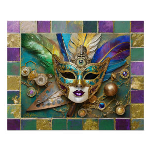 Mardi Gras Third Eye Gold Ceramic Feather Mask Poster