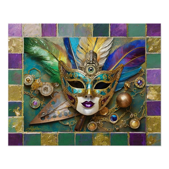 Mardi Gras Third Eye Gold Ceramic Feather Mask Poster (Front)
