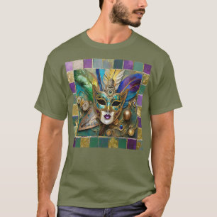 Mardi Gras Third Eye Gold Ceramic Feather Mask T-Shirt