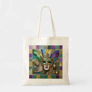 Mardi Gras Third Eye Gold Ceramic Feather Mask Tote Bag