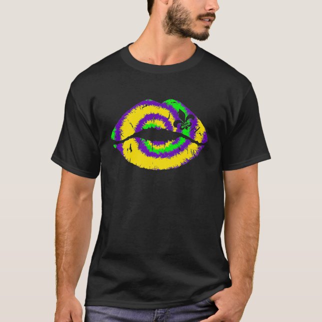 Mardi Gras Tie Dye Lip Purple Masquerade Women Cos T-Shirt (Front)