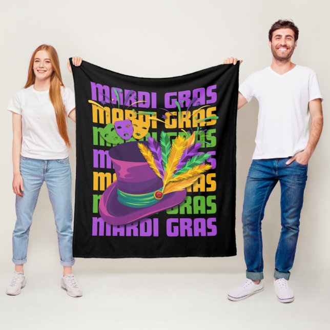 MARDI GRAS Top Hat Feathers Fleece Blanket (In Situ)