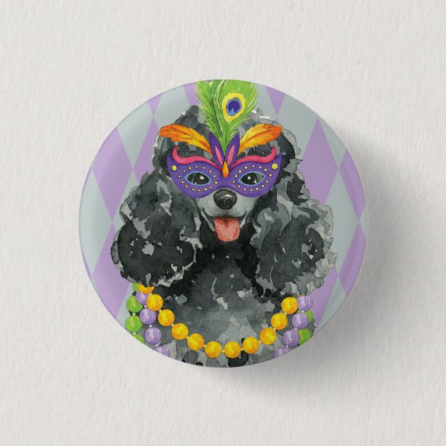 Mardi Gras Toy Poodle 1 Inch Round Button (Front)