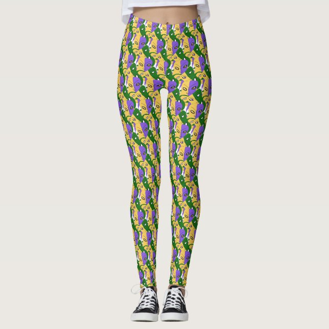 Mardi Gras Tragic Comic Mask Leggings (Front)