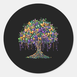 Mardi Gras Tree Beads Fat New Orleans 2025 Carniva Classic Round Sticker
