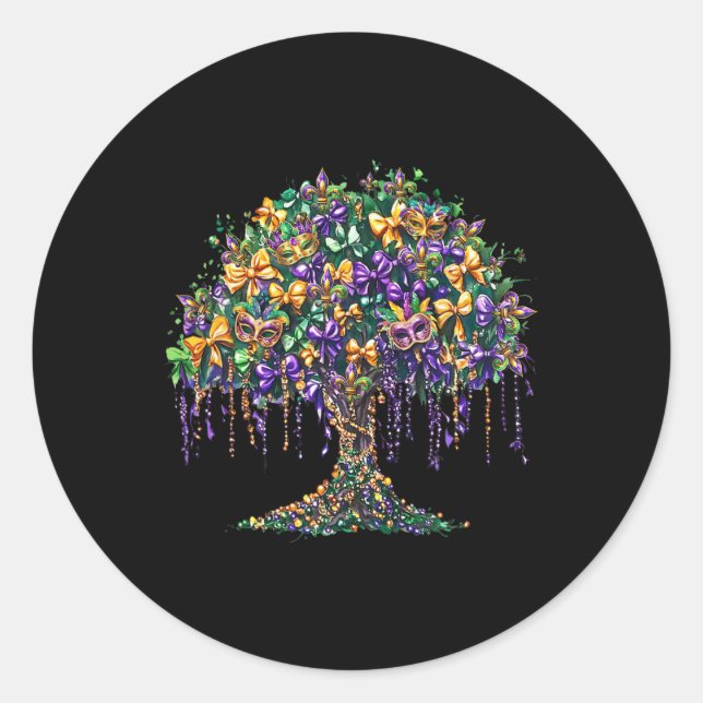 Mardi Gras Tree Beads Fat New Orleans 2025 Carniva Classic Round Sticker (Front)