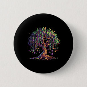Mardi Gras Tree Beads Fat Tuesday Carnival Men Wom 2 Inch Round Button