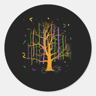 Mardi Gras Tree Beads New Orleans 2022 Watercolor Classic Round Sticker