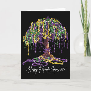 Mardi Gras Tree Beads New Orleans 2025 Watercolor Card