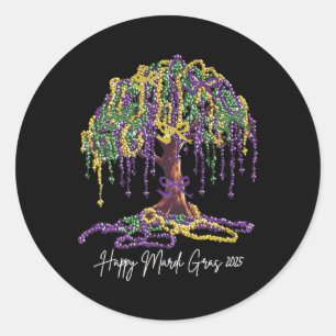 Mardi Gras Tree Beads New Orleans 2025 Watercolor Classic Round Sticker