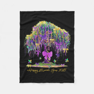 Mardi Gras Tree Beads New Orleans 2025 Watercolor  Fleece Blanket