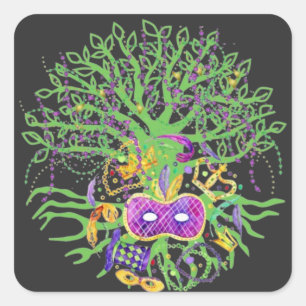 Mardi gras tree square sticker