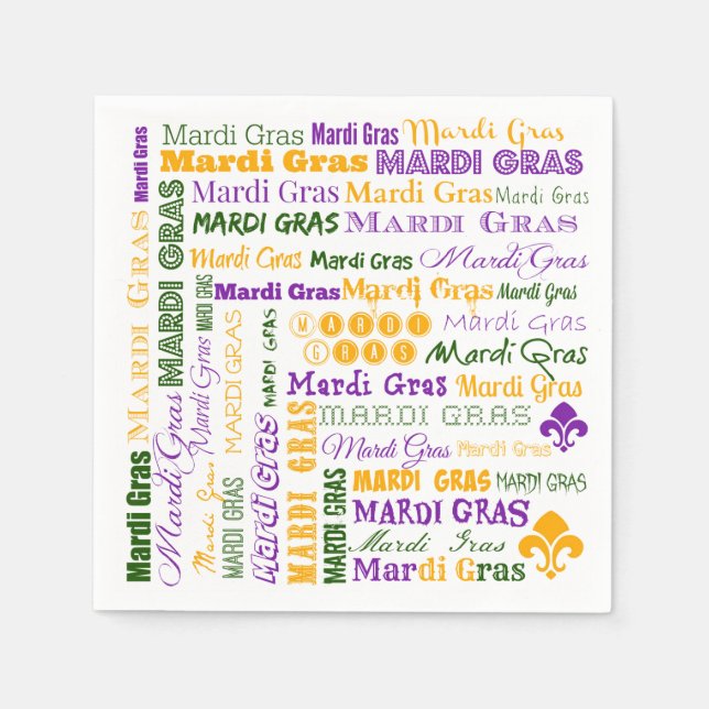 Mardi Gras Tri-Coloured Multi-Font Napkins (Front)