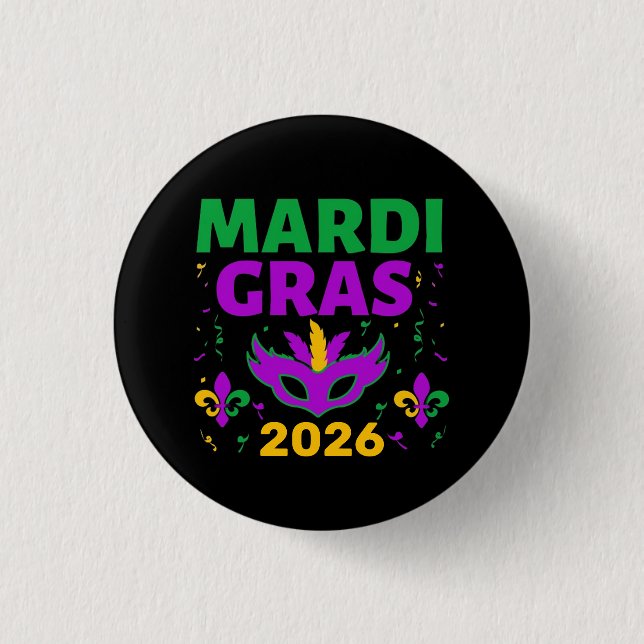 Mardi Gras Trucker Hat 1 Inch Round Button (Front)