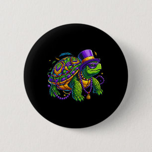 Mardi Gras Turtle Cute Animal  2 Inch Round Button