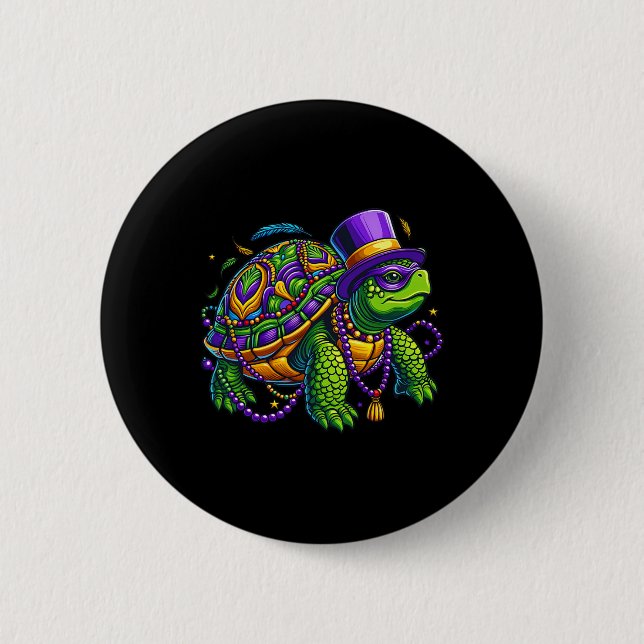 Mardi Gras Turtle Cute Animal  2 Inch Round Button (Front)