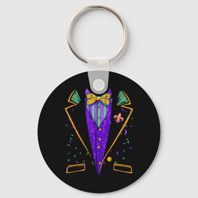 Mardi Gras Tuxedo Costume Funny Carnival Design  Keychain (Front)