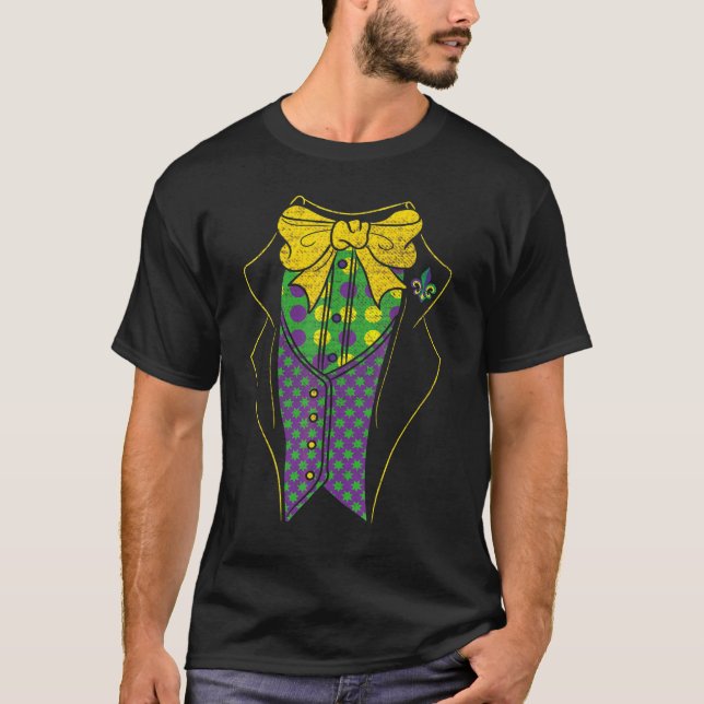 Mardi Gras Tuxedo Costume Funny Carnival Parade De T-Shirt (Front)