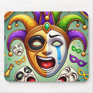 Mardi Gras. Two blue masks with emotions Mouse Pad