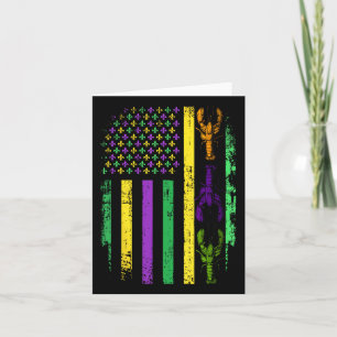 Mardi Gras Us American Flag With Crawfish New Orle Card