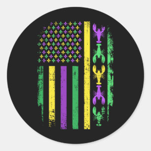 Mardi Gras Us American Flag With Crawfish New Orle Classic Round Sticker