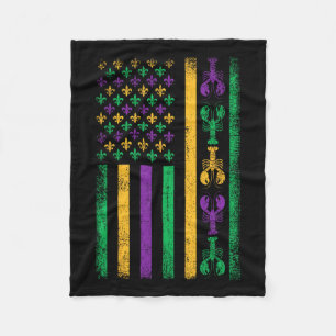 Mardi Gras Us American Flag With Crawfish New Orle Fleece Blanket