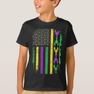 Mardi Gras Us American Flag With Crawfish New Orle T-Shirt
