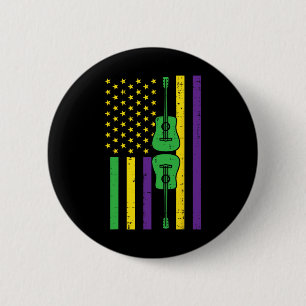 Mardi Gras Us Flag Guitar Vintage Music Patriotic 2 Inch Round Button
