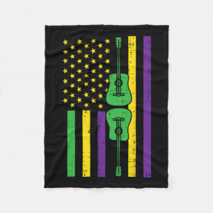 Mardi Gras Us Flag Guitar Vintage Music Patriotic Fleece Blanket