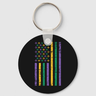 Mardi Gras Us Flag  Keychain