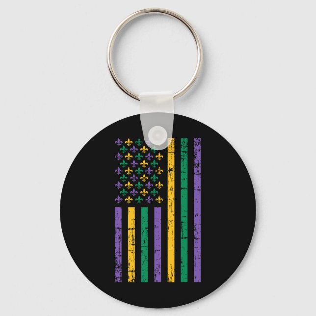 Mardi Gras Us Flag  Keychain (Front)