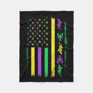 Mardi Gras Usa American Flag Crawfish Alligator Ma Fleece Blanket