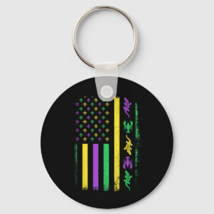 Mardi Gras Usa American Flag Crawfish Alligator Ma Keychain