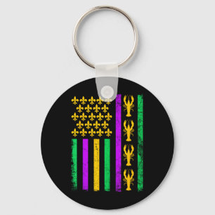 Mardi Gras Usa American Flag Crawfish Men Women Ki Keychain
