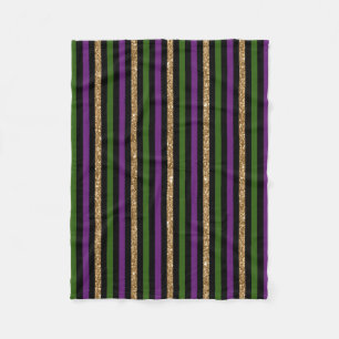 Mardi Gras Vertical Lines Golden Glitter NOLA Fleece Blanket