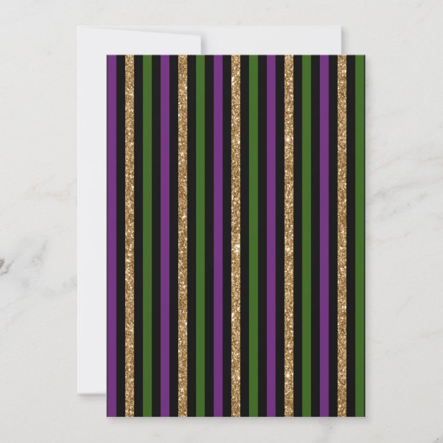 Mardi Gras Vertical Lines Golden Glitter NOLA Invitation (Front)