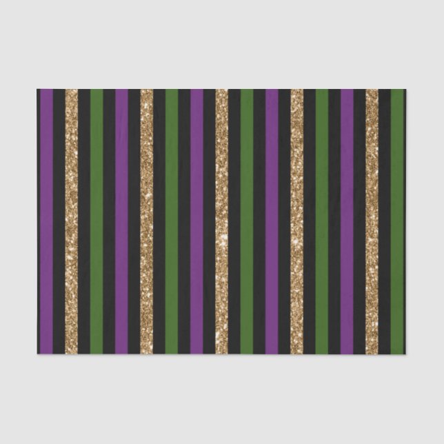 Mardi Gras Vertical Lines Golden Glitter NOLA Tissue Paper (Front)